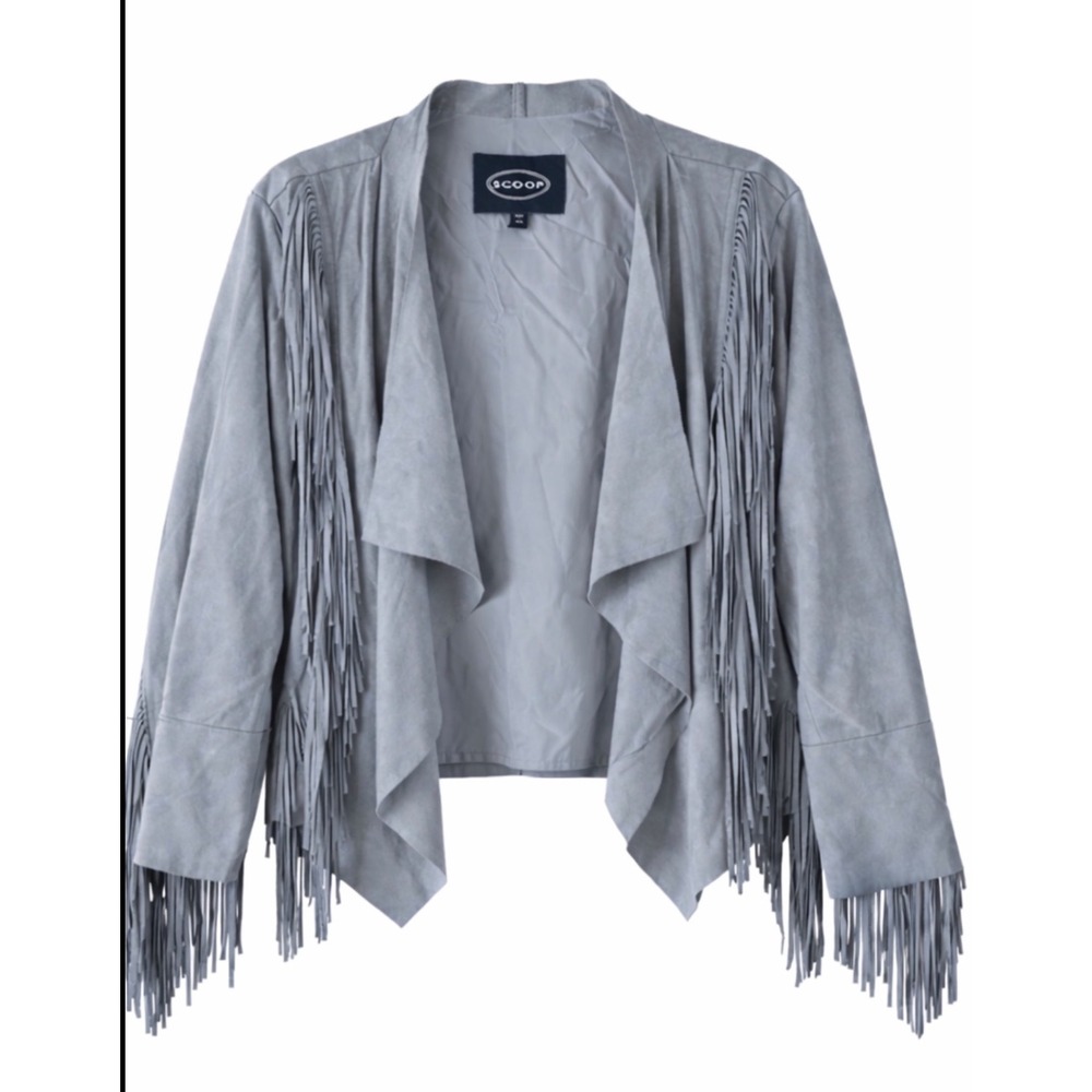 Scoop Womens Faux Suede Fringe Drape Jacket Blue XXL Vegan Boho Western